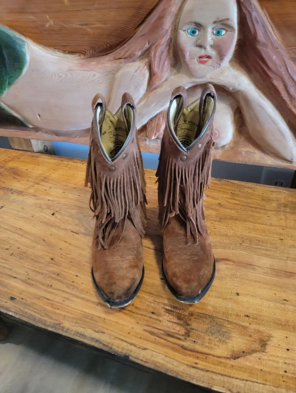 Girls Size 3 Shayanne Brown Leather  Double Fringe Cowgirl Western Boots